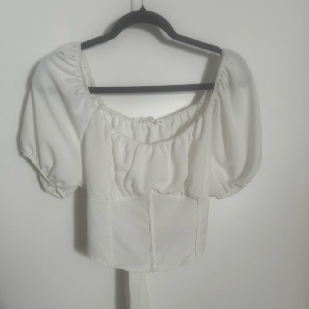White Puff Sleeve Square-Neck Top